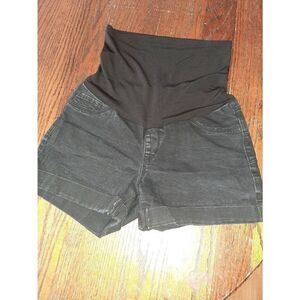 Medium Maternity S.O.N.G. Maternity Black Denim Short Shorts Rear Pockets